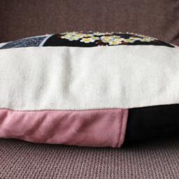 Flower Beaded Accent Pillow Cushion Cover Pink Yellow Black 18x18 Home Decor - thumbnail 3