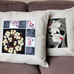Flower Beaded Accent Pillow Cushion Cover Pink Yellow Black 18x18 Home Decor - thumbnail 2