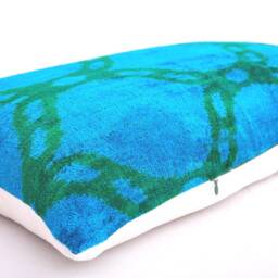 Blue Velvet Ikat Pillow Cover, Handmade Silk Cushion - thumbnail 2