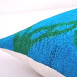 Blue Velvet Ikat Pillow Cover, Handmade Silk Cushion - thumbnail 3