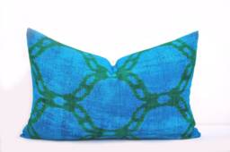 Blue Velvet Ikat Pillow Cover, Handmade Silk Cushion - thumbnail 1