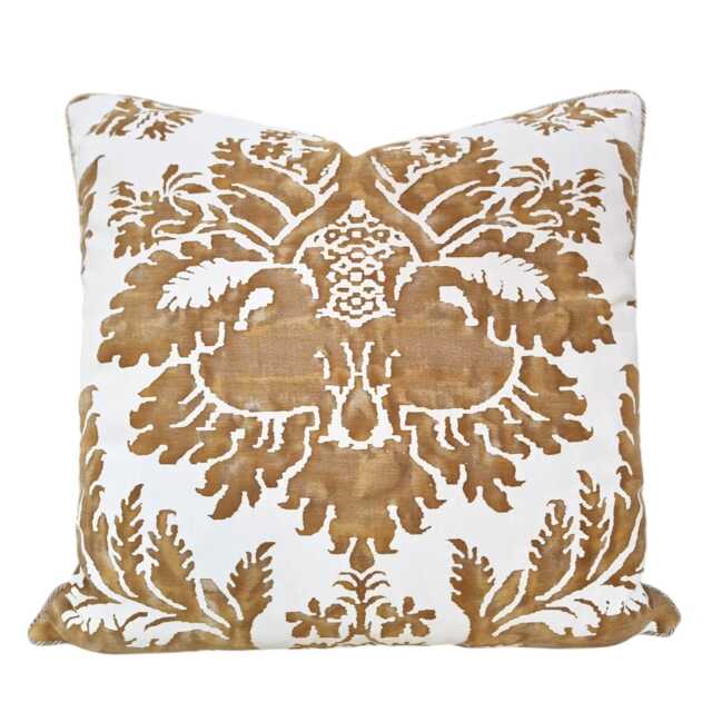 Fortuny Fabric Throw Pillow Cushion Cover in Caramel & White Glicine Pattern - Made Italy - image 1