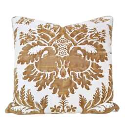 Fortuny Fabric Throw Pillow Cushion Cover in Caramel & White Glicine Pattern - Made Italy - thumbnail 1