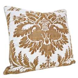 Fortuny Fabric Throw Pillow Cushion Cover in Caramel & White Glicine Pattern - Made Italy - thumbnail 3