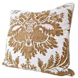 Fortuny Fabric Throw Pillow Cushion Cover in Caramel & White Glicine Pattern - Made Italy - thumbnail 4