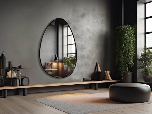 Egg Shaped Mirror, Ovoid Asymmetrical Oblong Pond Wall Mirror - Unique Home Decor For Funky Modern Twist - image 1