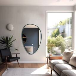 Egg Shaped Mirror, Ovoid Asymmetrical Oblong Pond Wall Mirror - Unique Home Decor For Funky Modern Twist - thumbnail 2