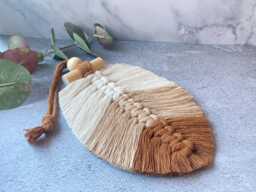 Macrame Single Leaf Wall Hanging - Colourful Boho Jungle Nursery Feather Decor, Small Woven Pendant For Door Or Wall, Fringe Almond Art - thumbnail 1