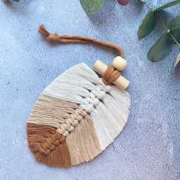 Macrame Single Leaf Wall Hanging - Colourful Boho Jungle Nursery Feather Decor, Small Woven Pendant For Door Or Wall, Fringe Almond Art - thumbnail 3