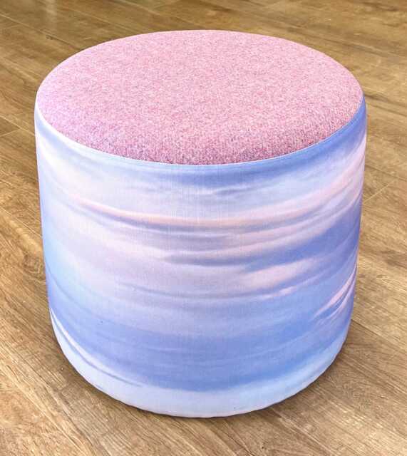 Dusky Pink Harris Tweed & Skyscape Linen Floating Footstool - image 1