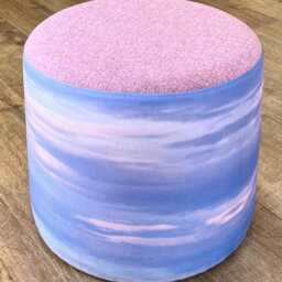 Dusky Pink Harris Tweed & Skyscape Linen Floating Footstool - thumbnail 3