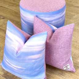 Dusky Pink Harris Tweed & Skyscape Linen Floating Footstool - thumbnail 4