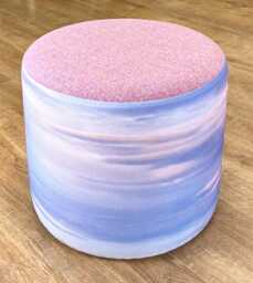 Dusky Pink Harris Tweed & Skyscape Linen Floating Footstool