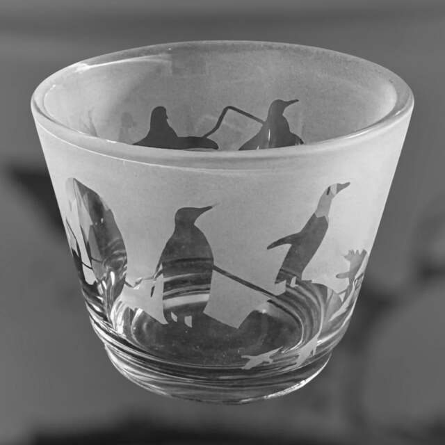Penguin Tealight Holder - Rustic Glass Tea Light Holder With Penguin Frieze Design - image 1