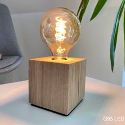 Dimmable Edison Table Lamp Solid Oak Wood E27/Industrial Retro Vintage Design Modern Bedside Desk - thumbnail 2