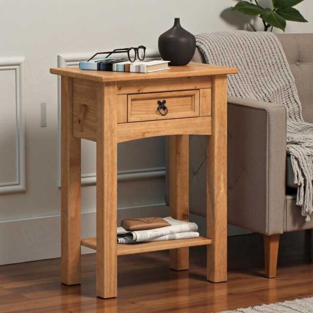Mexican Pine Console Table With Drawer, Rustic Waxed Hallway Furniture - image 1