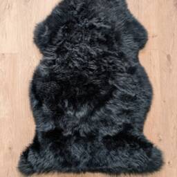 Luxury Genuine Sheepskin Silky Glossy Black Rug Throw - thumbnail 2