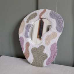 Punch Needle Mirror - Handmade Tufted Wall Fiber Art Boho Home Decor - thumbnail 3