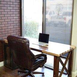 Solid Wood Butcher Block Desk - X Legs, Rustic Farmhouse Cabinet - thumbnail 3