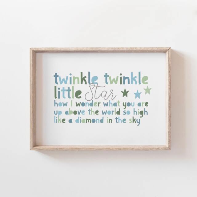 Twinkle Little Star Print, Boys Nursery Prints, Muted Colours, Bedroom Decor, Wall Art, Baby Boy Gift - image 1