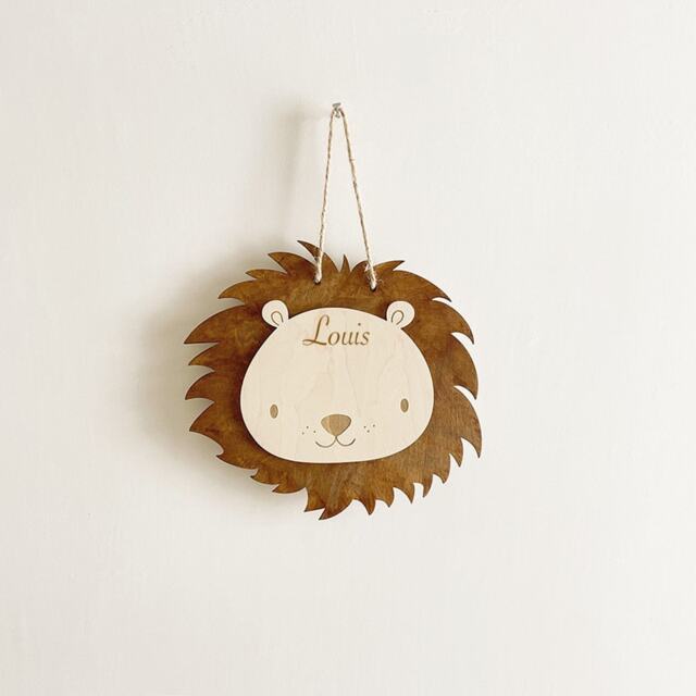 Wooden Door Plaque Lion Customizable With Your Child's First Name/Children's Room Decoration Christmas Gift, Birthday 1 Year 2 Years - image 1
