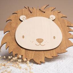Wooden Door Plaque Lion Customizable With Your Child's First Name/Children's Room Decoration Christmas Gift, Birthday 1 Year 2 Years - thumbnail 2