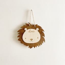 Wooden Door Plaque Lion Customizable With Your Child's First Name/Children's Room Decoration Christmas Gift, Birthday 1 Year 2 Years - thumbnail 1
