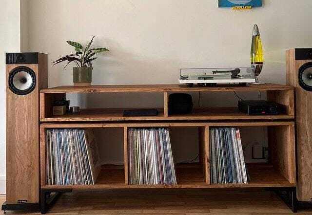 Vinyl Record Storage Cabinet With Floating Shelf Minimal Unit - Hi-Fi Oak Walnut Teak - image 1