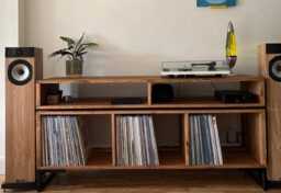 Vinyl Record Storage Cabinet With Floating Shelf Minimal Unit - Hi-Fi Oak Walnut Teak