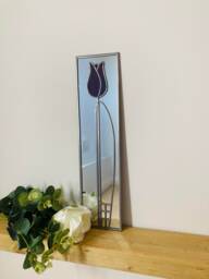 New - Tulip 9 in Purple 10x40cms Design Rennie Mackintosh Style Stained Glass Effect Mirror Handmade Gift Wall Catfish Glass Art Nouveau