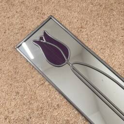 New - Tulip 9 in Purple 10x40cms Design Rennie Mackintosh Style Stained Glass Effect Mirror Handmade Gift Wall Catfish Glass Art Nouveau - thumbnail 3