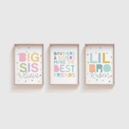 3 Playroom Prints, Brother & Sister Rainbow Wall Art, Colourful Playroom, Siblings Prints - thumbnail 2