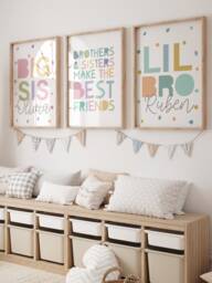 3 Playroom Prints, Brother & Sister Rainbow Wall Art, Colourful Playroom, Siblings Prints