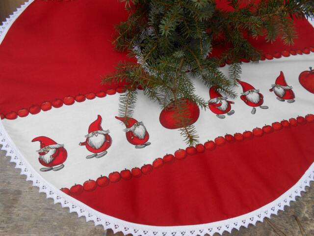 Christmas Red Tree Skirt Denmark Danish Scandinavian Scandi Ornament Gnome Nisse Swedish Nordic - image 1