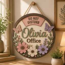 Custom Floral Office Door Sign, Personalized Name Do Not Disturb Hanger, Wooden Decor, Butterfly Flower Wall Teacher Gift - thumbnail 2