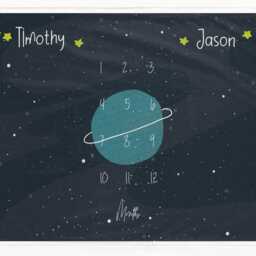 Twin Boys Milestone Blanket Space Themed Baby Monthly Growth Blanket - thumbnail 2