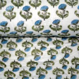King Size Block Print Cotton Quilt Handmade Floral Bedspread - 90x108 Hand Quilt - thumbnail 2