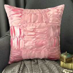 Soft Pink Satin Ruched Textured, Solid Pattern, Contemporary Throw Pillow Cover/Euro Sham - Dreamy - thumbnail 1