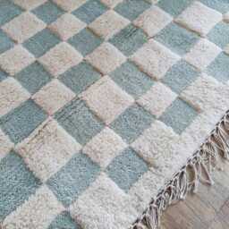 Custom Wool Moroccan Checkered Rug, Blue & White - thumbnail 3