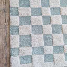 Custom Wool Moroccan Checkered Rug, Blue & White - thumbnail 4