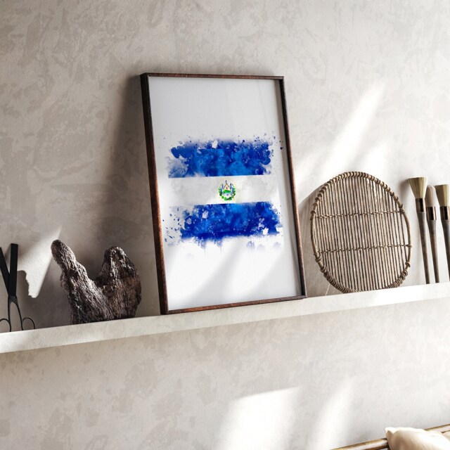 El Salvador Watercolor Flag Wall Art Print - Travel Poster