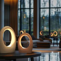 Ceramic Table Lamp With Sculptural Ring Glow, Contemporary Bedside Lighting - Naaya Light Bucket - thumbnail 2