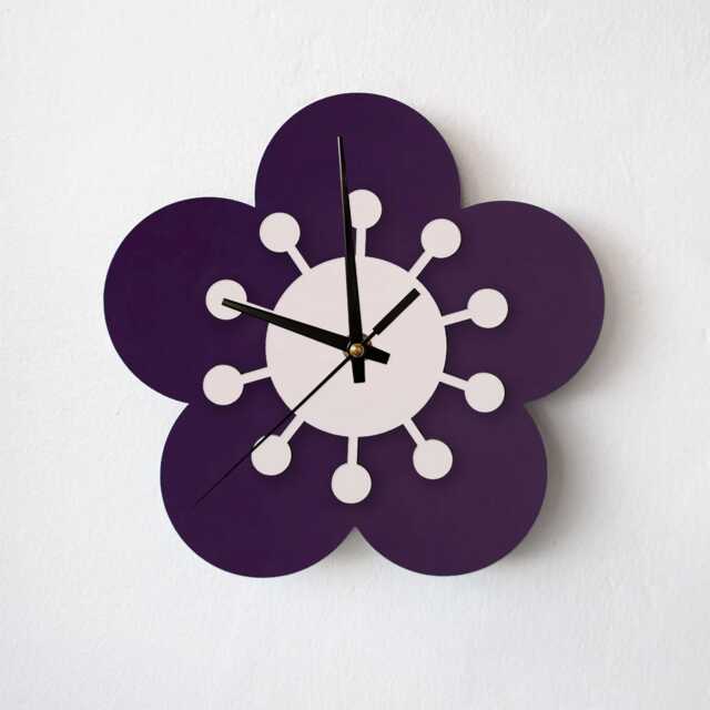 Flower Wall Clock - Dark Purple & Bone - image 1