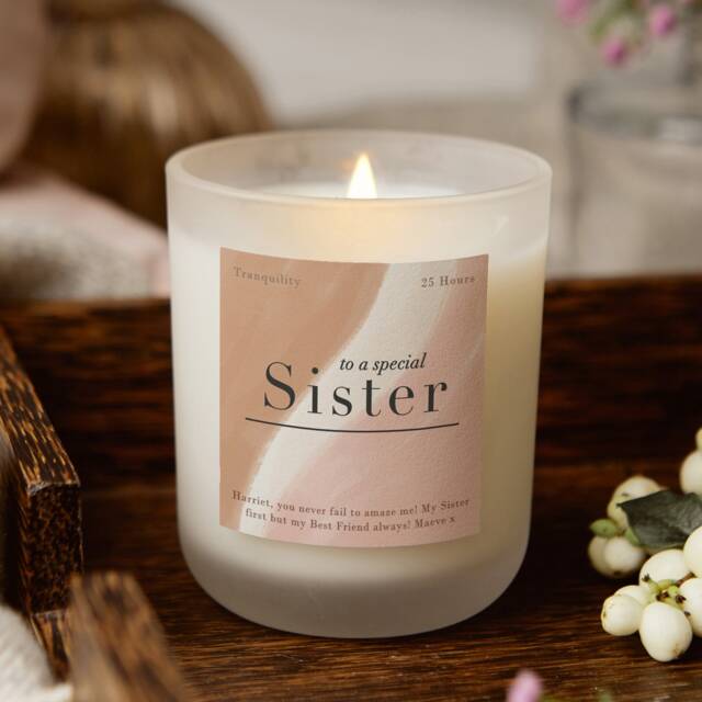 Personalised Sister Christmas Candle Frosted Glass Soy Wax Candle - image 1