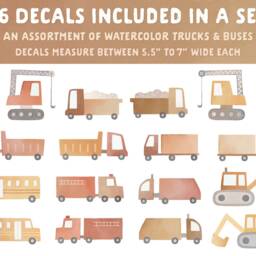 Truck Wall Decals - Nursery Decor, Watercolor Art, Kids Room Decal, Reusable & Removable Stickers - thumbnail 2
