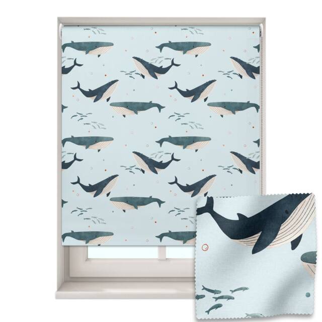 Whales & Fish Roller Blind, Children's Made To Measure, Underwater Blackout Blind - image 1