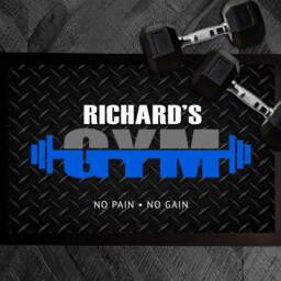 Personalised Gym Door Mat, Barbells Mat For Home Gym, Weights Room, Workout Exercise Studio, Red, Pink Or Blue - thumbnail 3