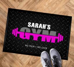 Personalised Gym Door Mat, Barbells Mat For Home Gym, Weights Room, Workout Exercise Studio, Red, Pink Or Blue