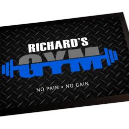 Personalised Gym Door Mat, Barbells Mat For Home Gym, Weights Room, Workout Exercise Studio, Red, Pink Or Blue - thumbnail 2