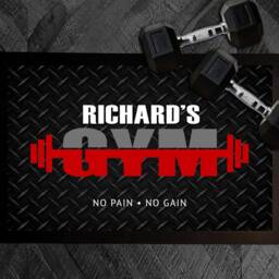 Personalised Gym Door Mat, Barbells Mat For Home Gym, Weights Room, Workout Exercise Studio, Red, Pink Or Blue - thumbnail 4